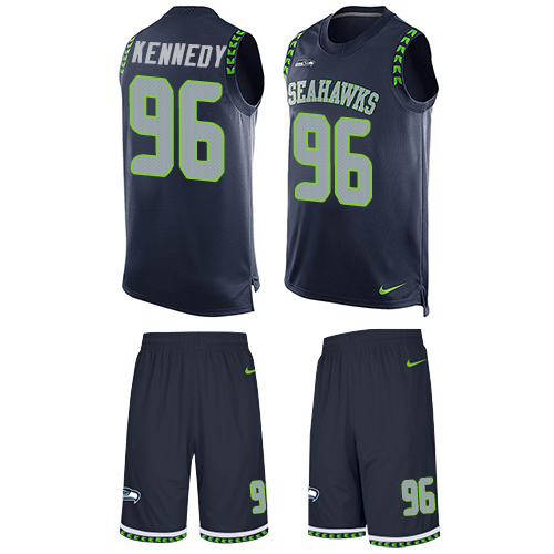 Men's Limited Cortez Kennedy Nike Jersey Navy Blue - #96 Tank Top Suit NFL Seattle Seahawks